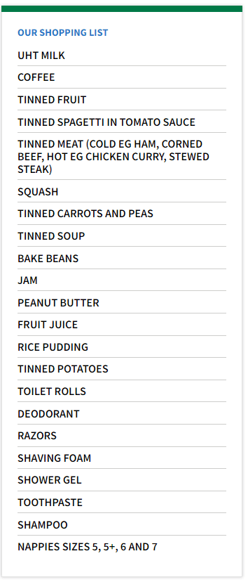 shopping list - foodbank