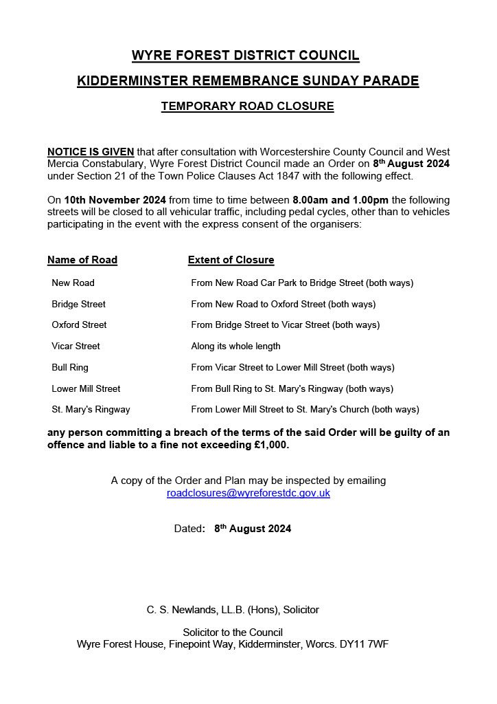 REMEMBRANCE SUNDAY ROAD CLOSURES